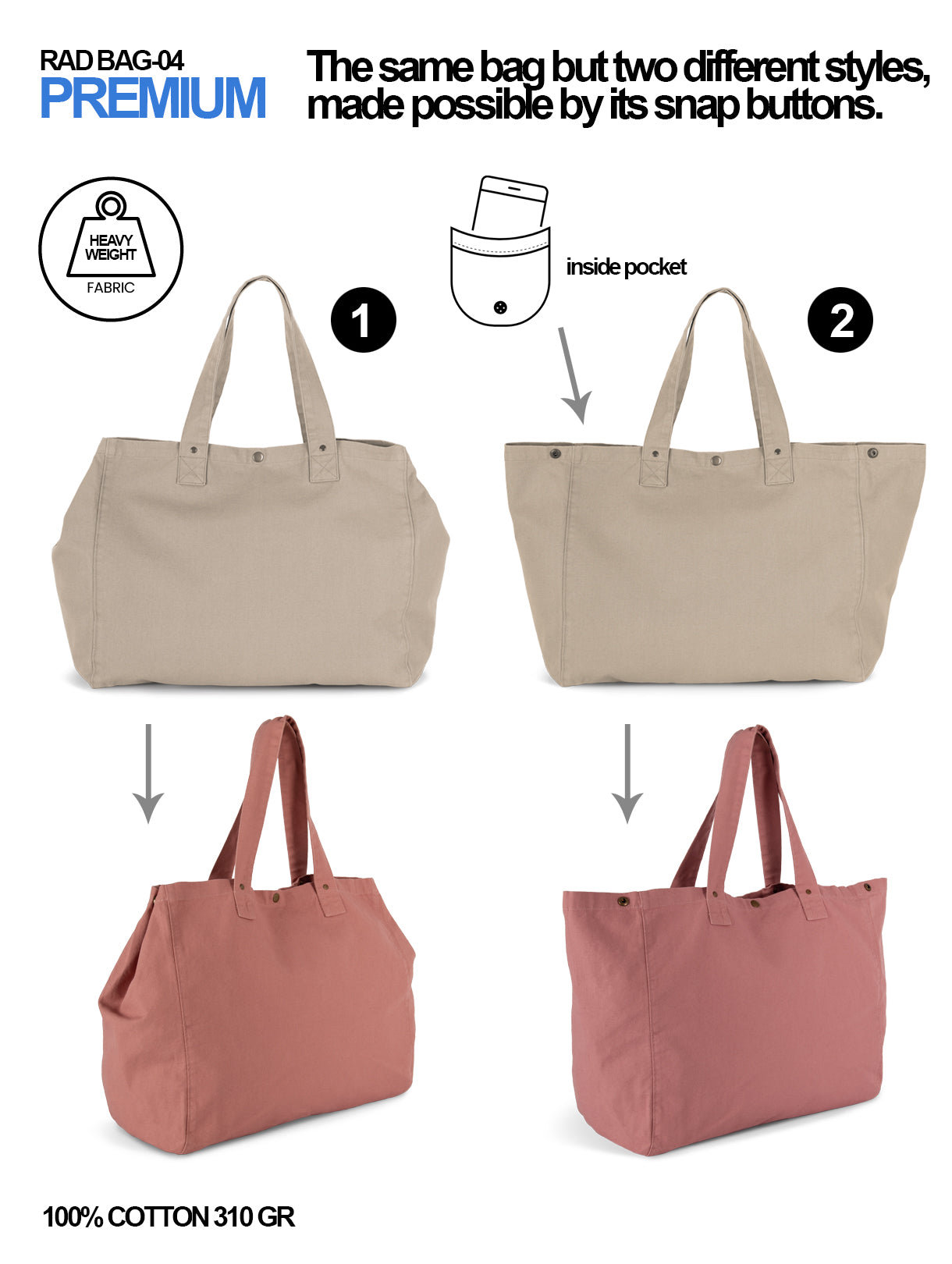 RAD BAG-04 / Tote - Shopping Bag Grande - Formato Premium 310 gr Cotone 🎨