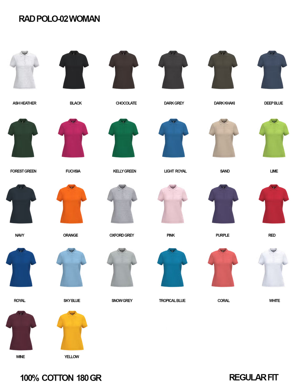 RAD POLO-02 / Polo Piqué 100% Cotone / Donna 🎨