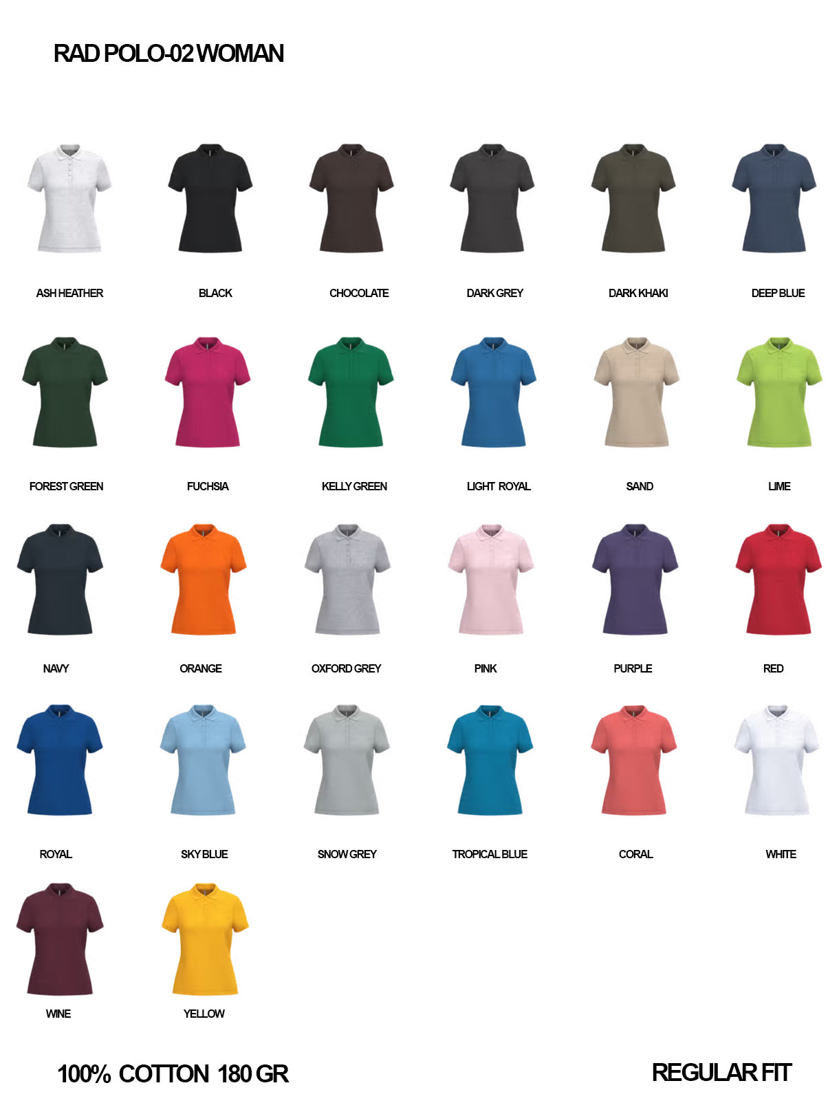 RAD POLO-02 / Polo Piqué 100% Cotone / Donna 🎨