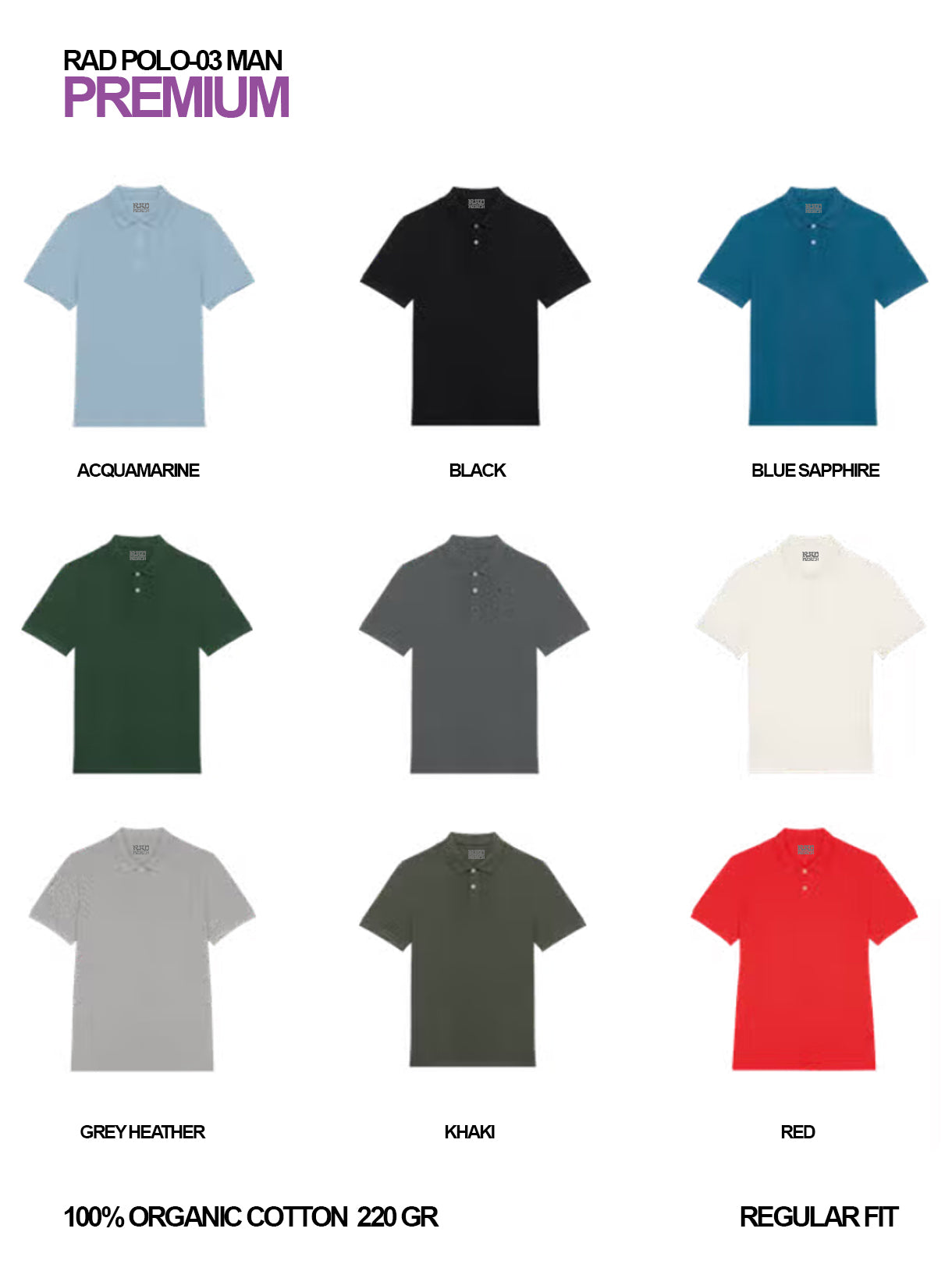 RAD POLO-03 / Polo Piquè 100% Organic Cotton / Uomo 🎨