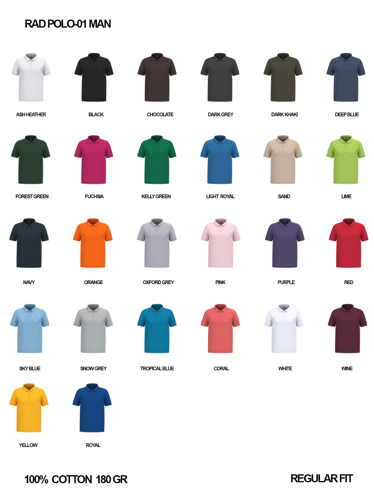 RAD POLO-01 / Polo Piqué 100% Cotone / Uomo 🎨