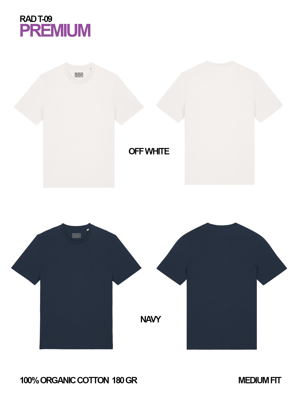 RAD T-09 / Premium Regular T-shirt 180 gr Organic Cotton / Unisex 🎨