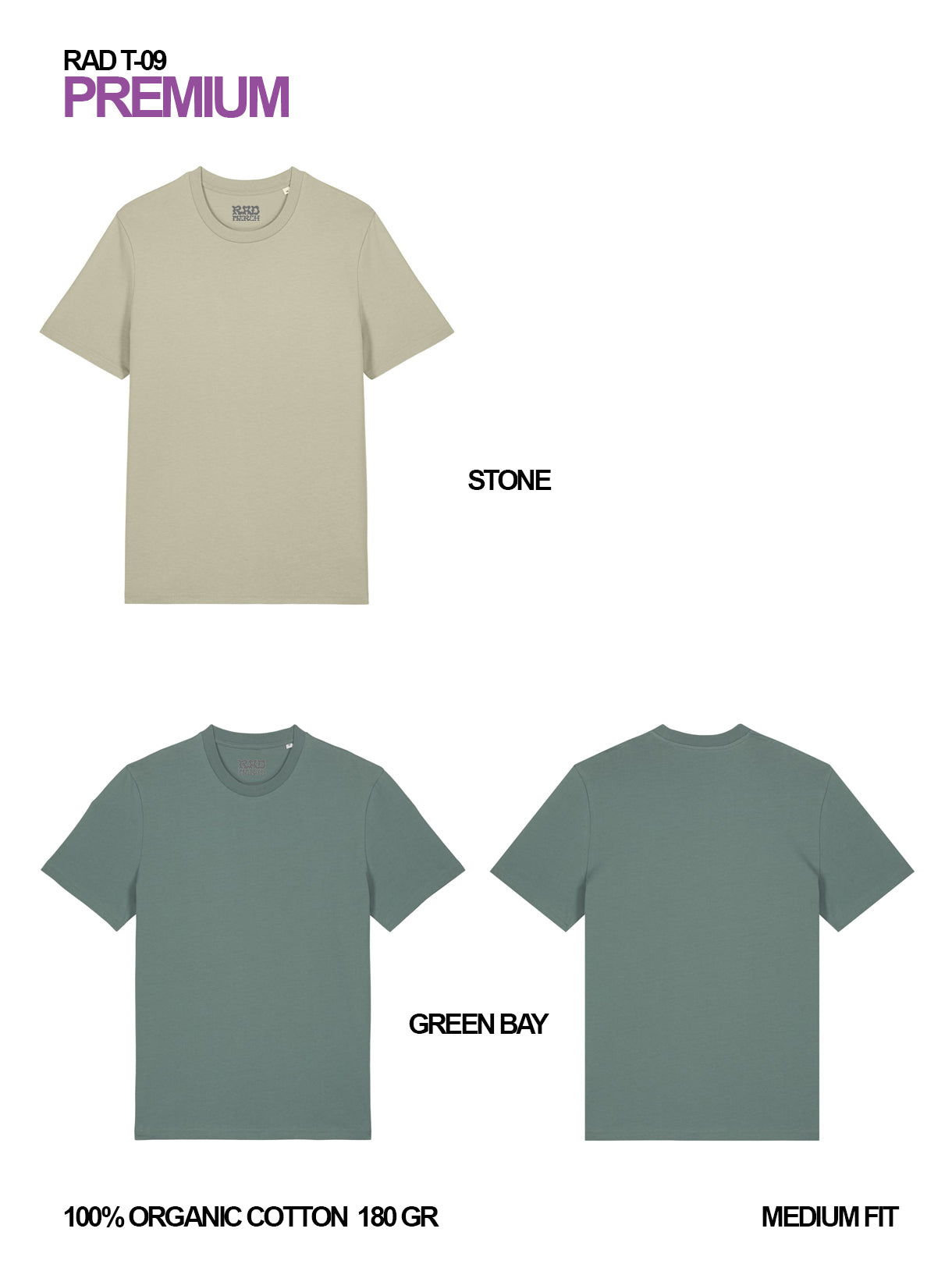 RAD T-09 / Premium Regular T-shirt 180 gr Organic Cotton / Unisex 🎨