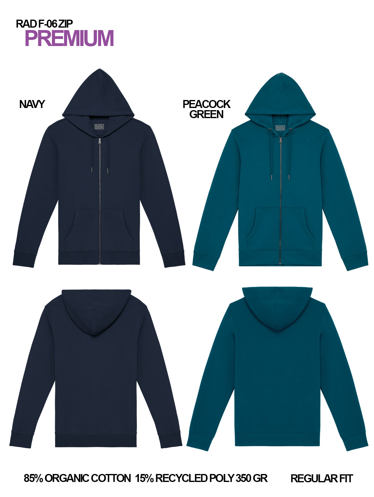 RAD F-06 / Felpa ZIP Premium 350 gr Organic Cotton / Unisex 🎨